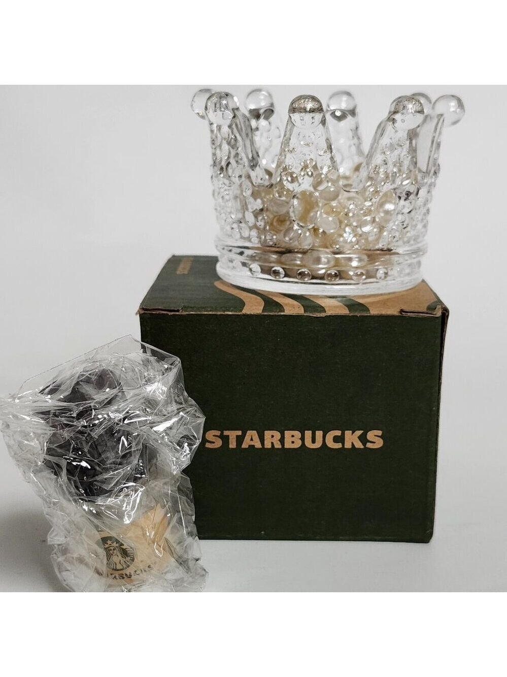 STARBUCKS Siren Mermaid Crown Glassware Votive Tea Light Candle Holder Clear